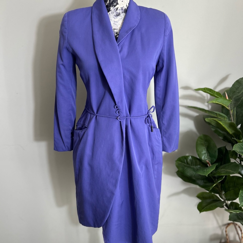 Tahari purple vintage dress coat tie size 4